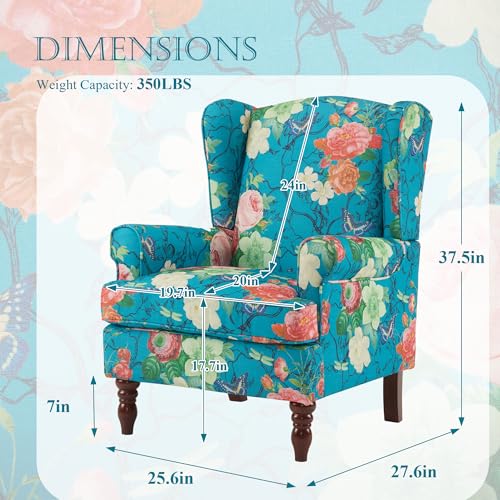 MELLCOM Floral Accent Chair, High Back Upholstered Armchair with Solid Legs, Leisure Single Sofa Chair for Living Room, Bedroom, Home Office