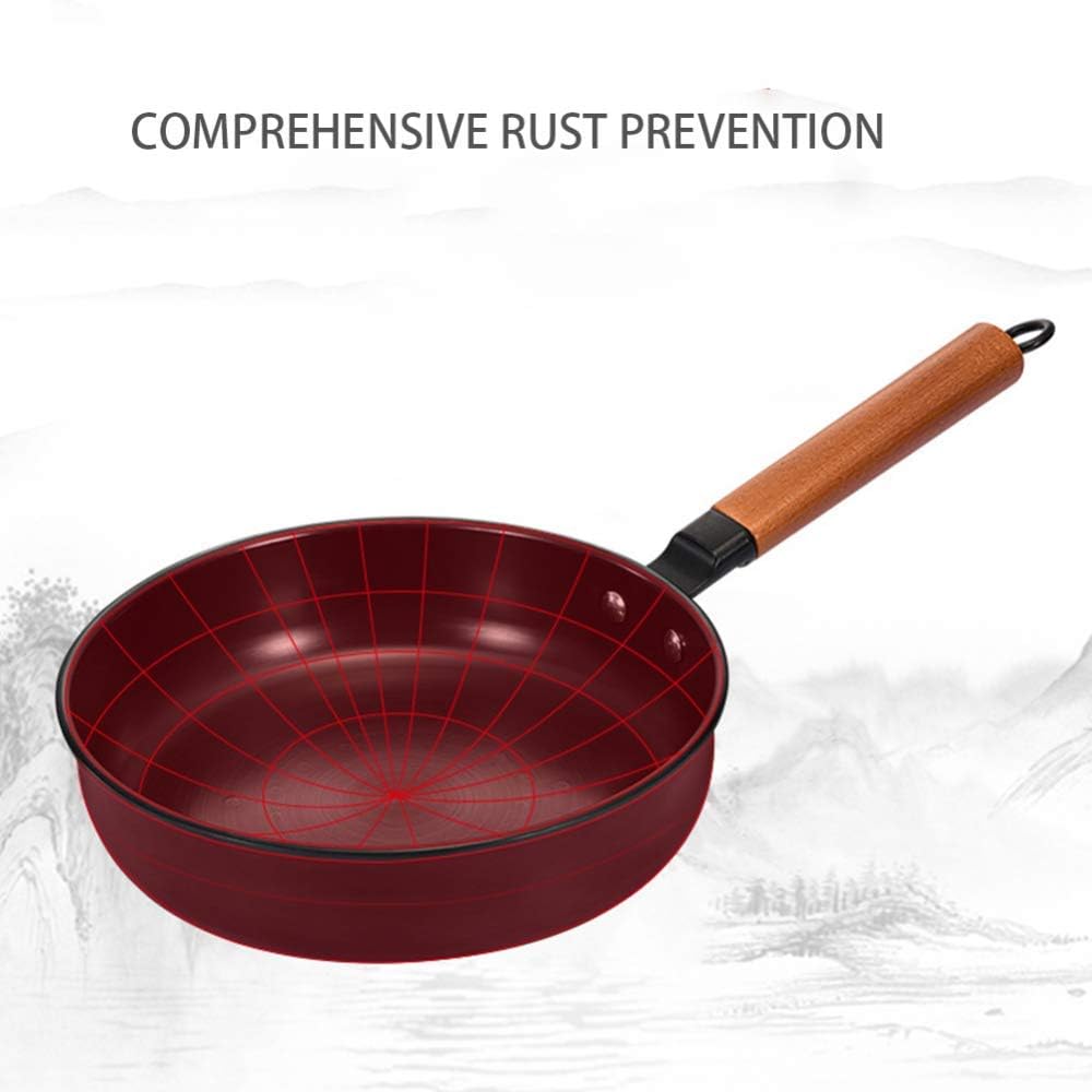Pans,Frying Pan,Cookware,Uncoated fine Iron Frying pan nonstick Mini Frying pan with Sturdy Wooden Handle, Suitable for All Gas