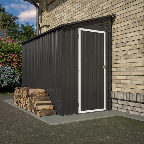 4×8 FT Outdoor Metal Storage Shed,Heavy-Duty Lean to Storage Shed with Floor Base,Garden Tool Metal Storage House W/Lockable Door and 2 Air Vents