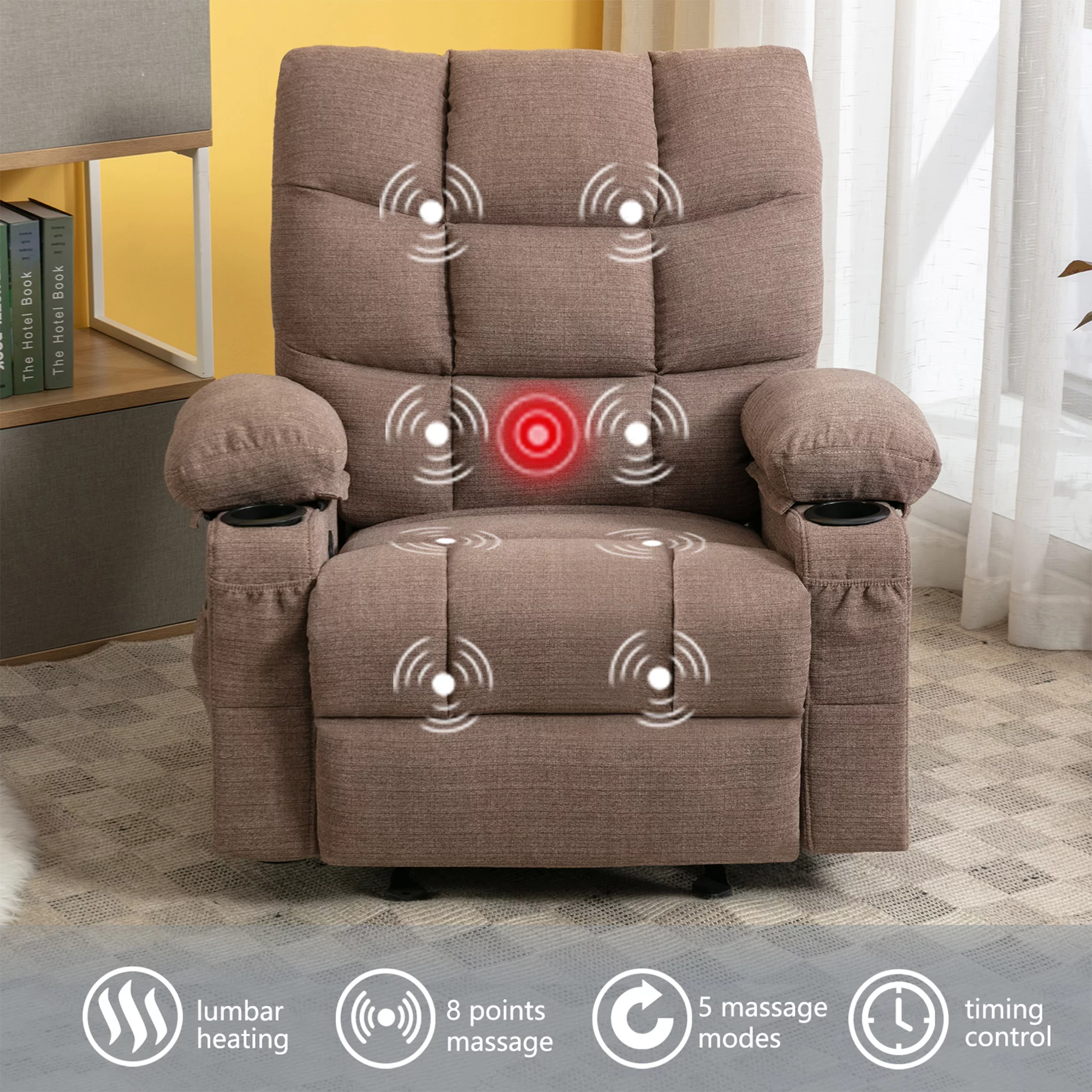 Big and Tall Manual Rocking Recliner Chair with 2 cup holders,USB Ports