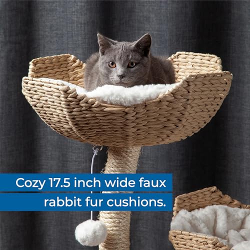 The Sanctuary Cat Tree - Luxury Cat Condo, Large Modern Indoor Tower with 3 Faux Fur Beds, Scratching Posts, and Toys for Cats