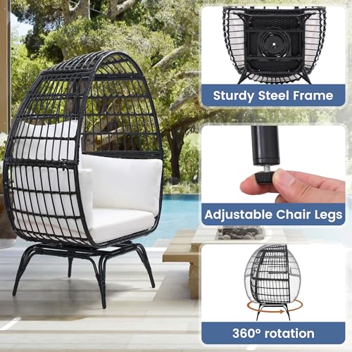 Oversized 360 Swivel Rattan Egg Chair for Adult, Indoor Outdoor Patio Large Wicker Egg Chair with Overstuffed Cushions, 440lb Weight Capacity