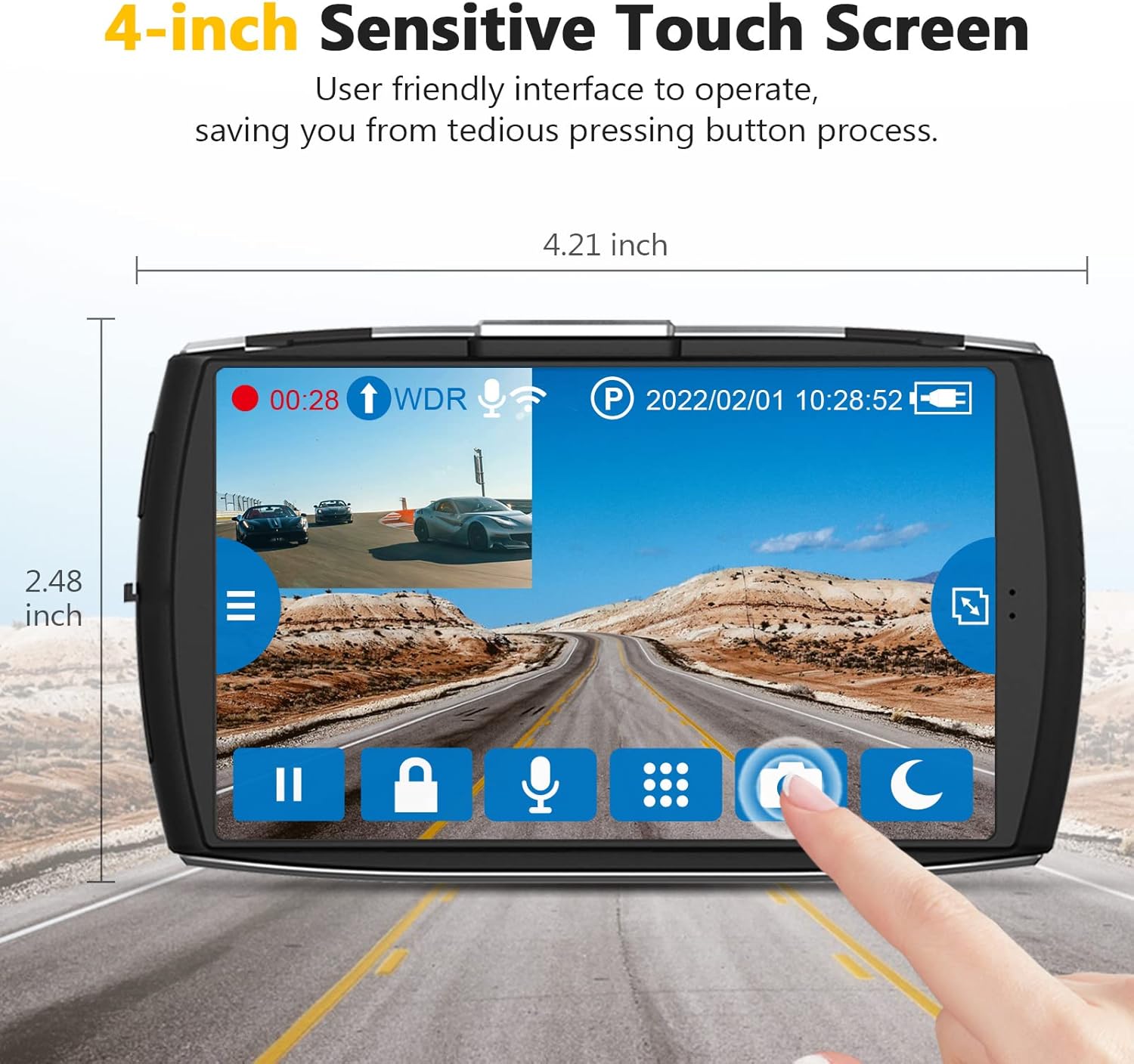 Z-Edge 4K Dual Dash Cam Built-in WiFi, Touch Screen Front and Rear Dash Cam FHD 1080P with Night Mode, 32GB Card Included,155 Degree Wide Angle, WDR