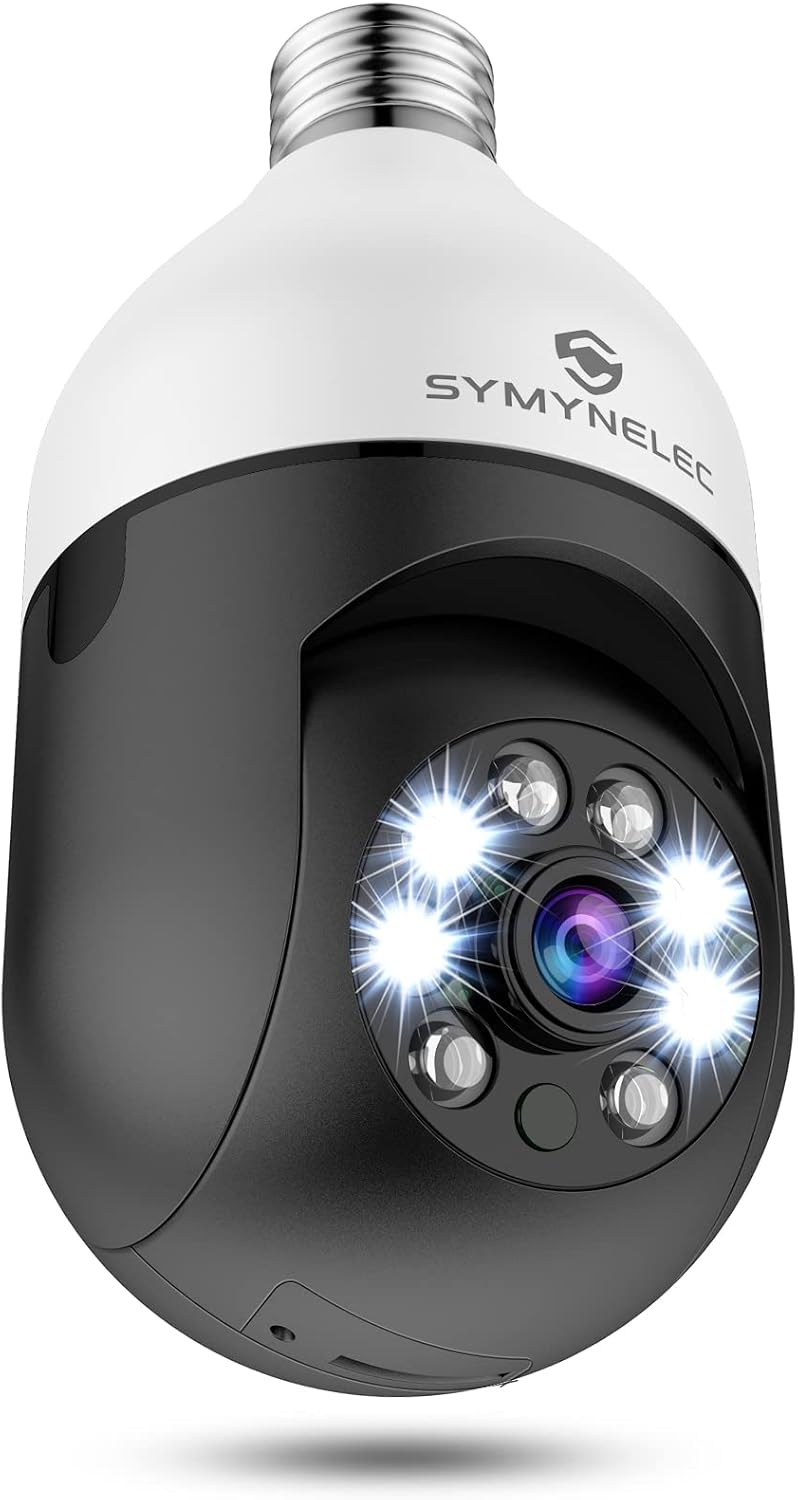 Light Bulb Security Camera, SYMYNELEC 360 Degree Pan/Tilt Panoramic IP Camera