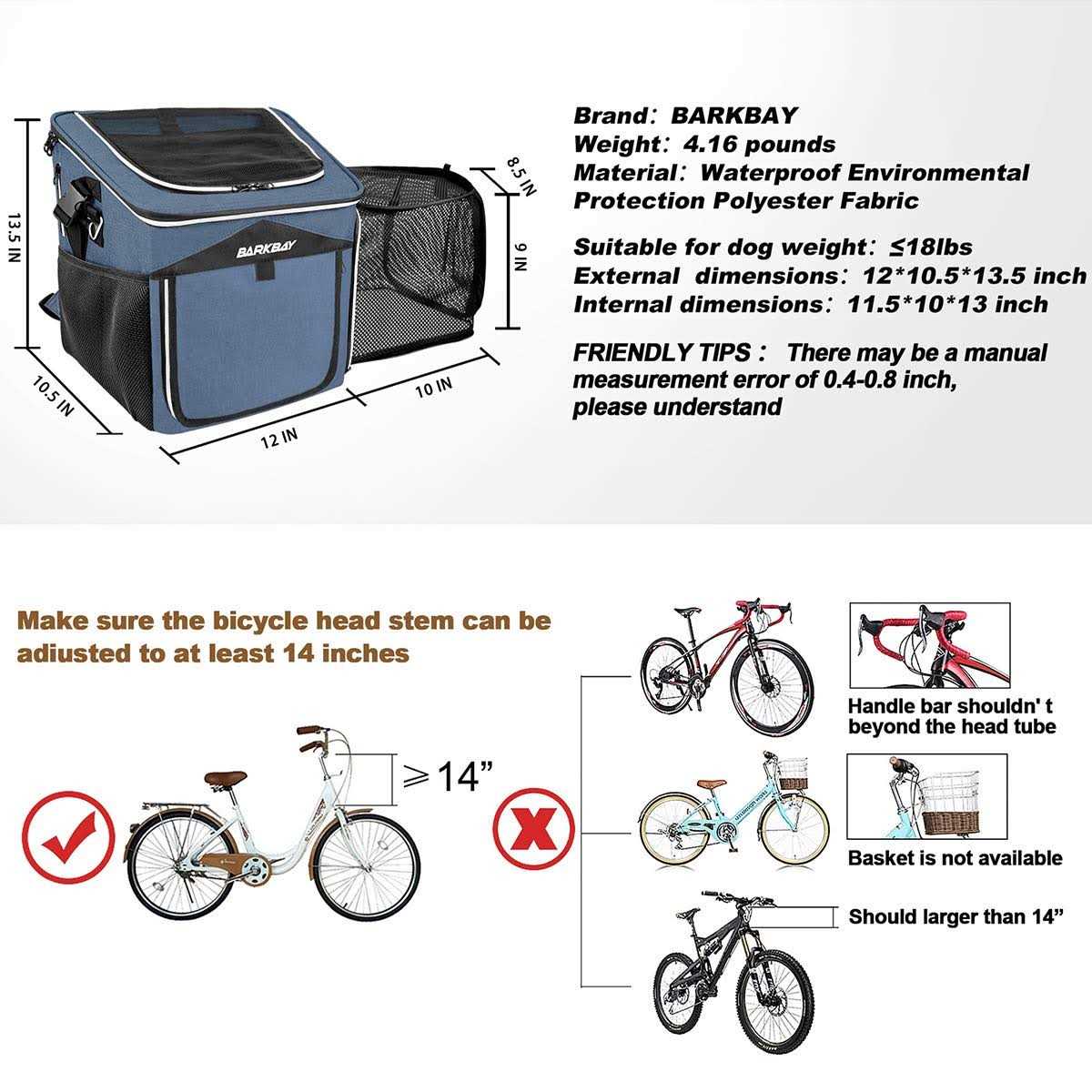BARKBAY Dog Bike Basket Carrier Expandable Foldable Soft-Sided Dog Carrier - Pet Supplies online store