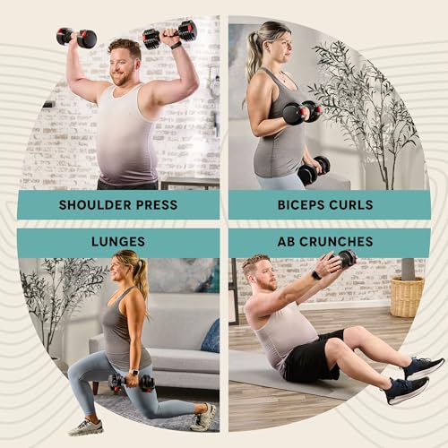 Lifepro Adjustable Dumbbells Set - 5in1-15lb 25lb 43lb 55lb weights Set & Single with Rack - Quick Adjust, Secure Grip