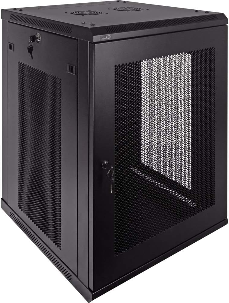 NavePoint 15U Deluxe IT Wallmount Cabinet Enclosure 19-Inch Server Network Rack with Locking Perforated Door 24-Inches Deep Black