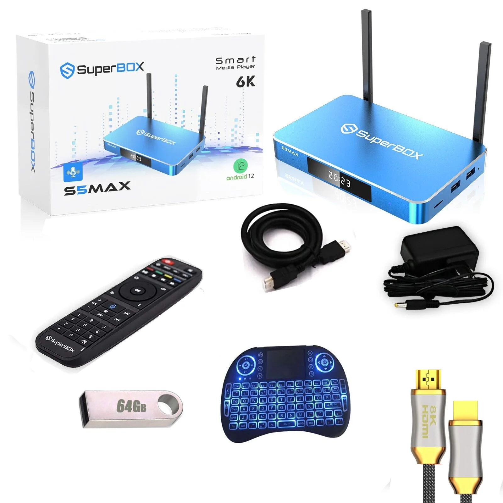 2024 Superbox S5 Max 6k HD US with mini Backlit keyboard 8k hd cable 64g usb flash driver - Radiant Selections