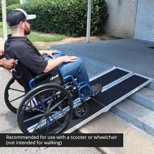 Titan Ramps 7 FT Multi Fold Breifcase Aluminum Wheelchair Ramp, Rated 600 LB, Anti-Slip Threshold Wheelchair and Scooter Carrying Loading Ramp