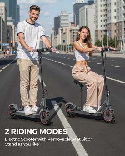 Electric Scooter with Seat, 500W Motor, 10" Solid Tires Electric Scooters for Adults & Teens, MAX 22Mph, 22 Miles Long Range