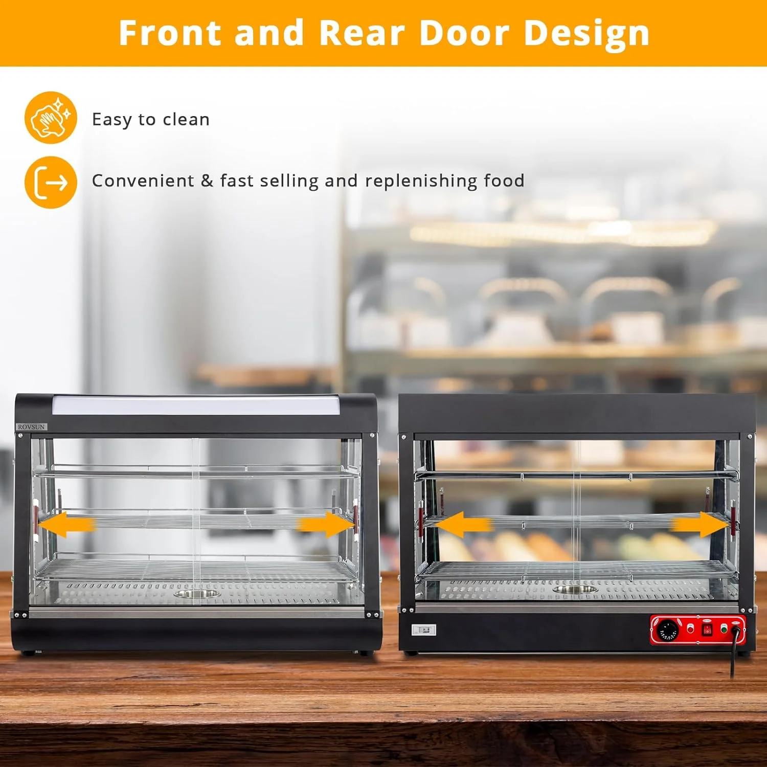ROVSUN 35" Pizza Warmer Food Warmer Display, 3-Tier Electric Food Warmer Commercial Countertop w/LED Lighting Adjustable Removable Shelves Glass Door