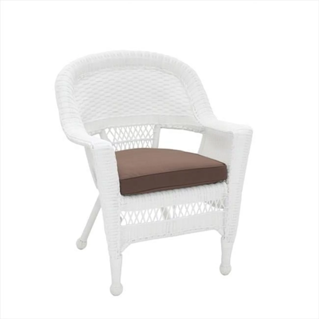 Jeco  White Wicker Chair With Brown Cushion - Curated Treasures Market