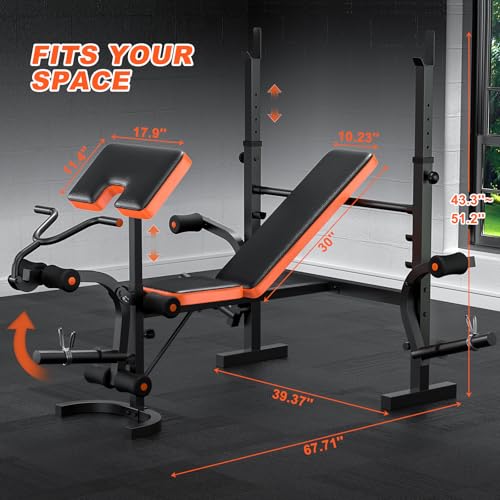 Fostoy Adjustable Weight Bench with Leg Extension, Preacher Curl & Butterfly Arm, 990lbs Heavy Duty Bench Press for Full Body Home Gym Workout