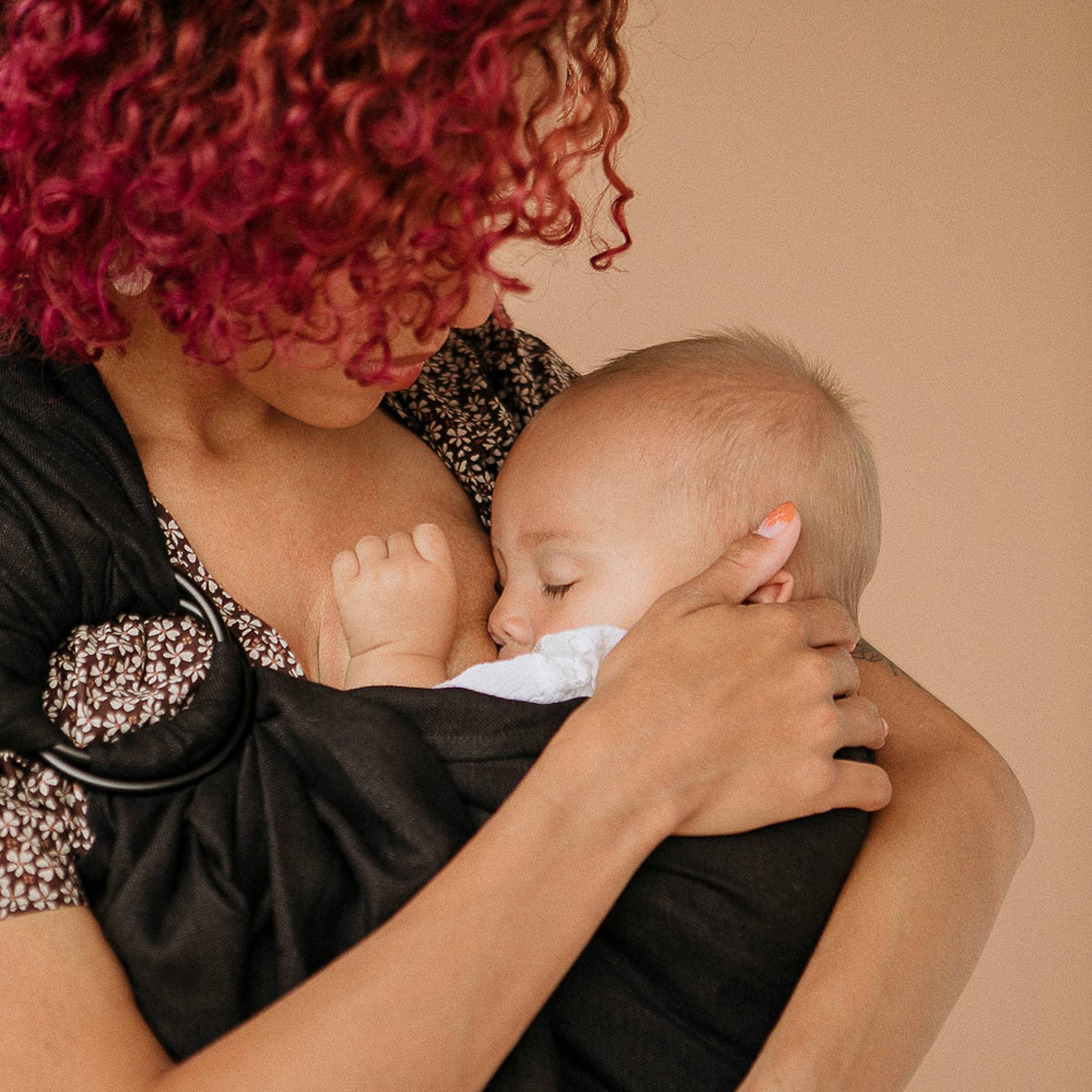 Wildbird Ring Sling Baby Carrier Made from 100% Belgian Linen - Solid Color, Newborns to Toddlers - (Raven Fabric/Black Ring)