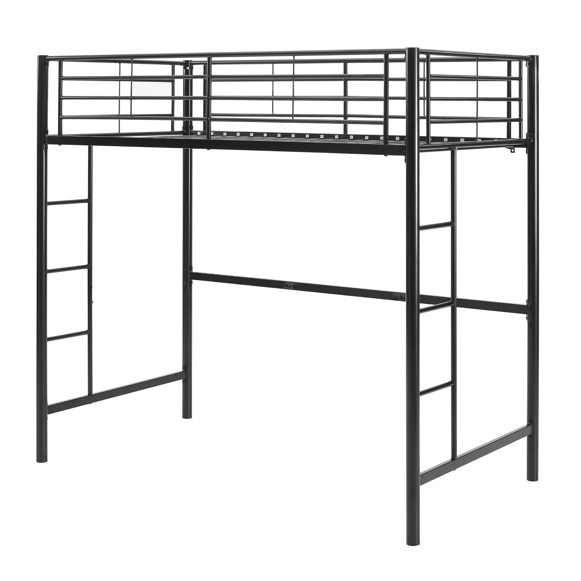 Walker Edison Premium Traditional Twin Metal Loft Bed, Black