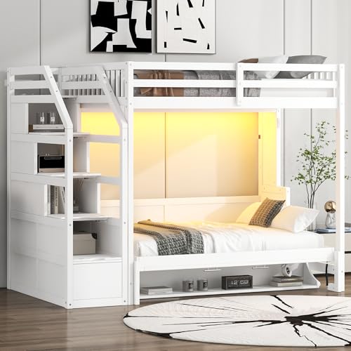 Merax Queen Size Murphy Bed, Wooden Queen Murphy Bed Wall Bed with Sofa and Cushion, for Home Office or Small Room, White