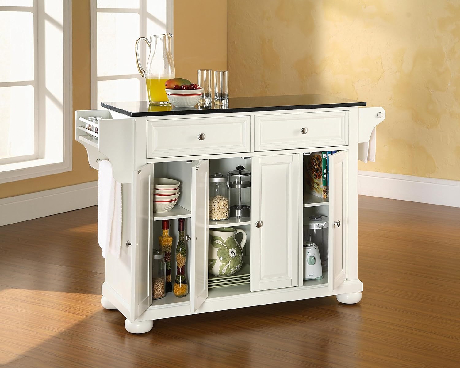Crosley Furniture Alexandria Kitchen Island with Solid Black Granite Top - White