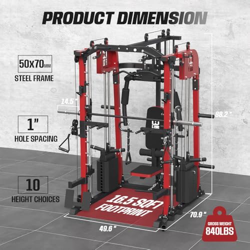 Commercial SmithMachine with Smith Bar, Home Gym Station with Dual Weight Stacks, 4000LBS Power Cage Squat Rack with Lever Arm, Leg Press