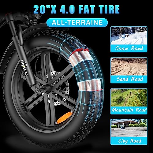 IDOTATA Electric Bicycle for Adults,1000W Motor, 48V 20AH Removable Battery, 31MPH, 31Miles Range, 7-Speed, 20" x4.0 Fat Tire Electric Folding ebike