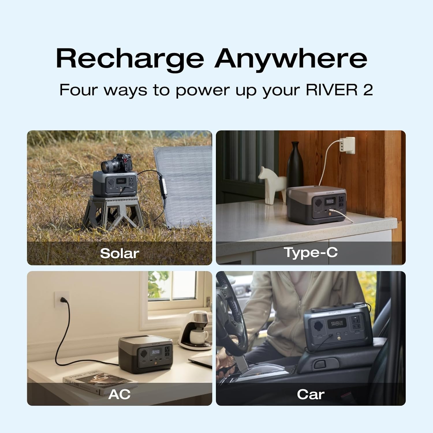 EF ECOFLOW RIVER 2 Portable Power Station, 256Wh LiFePO4 Battery, 1-Hour Fast Charge, Up to 600W AC Outlets