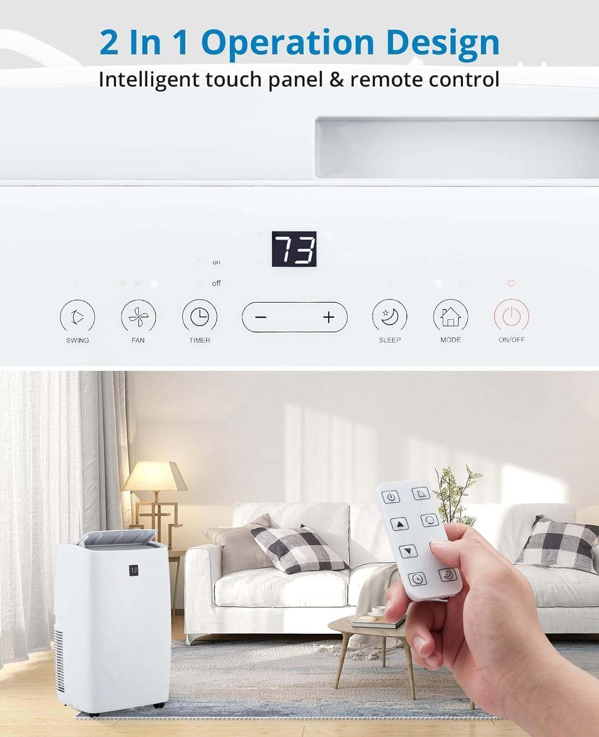12000BTU Portable Air Conditioner, Portable AC Unit w/Remote Control, Energy-Efficient Cooling for 550 Sq.ft Space, 3In1 Cool/Fan/Dehumidify Modes