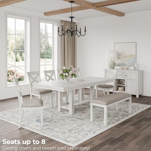 Signature Design by Ashley Robbinsdale Casual Removable Center Leaf Dining Extension Table with Trestle Base, White
