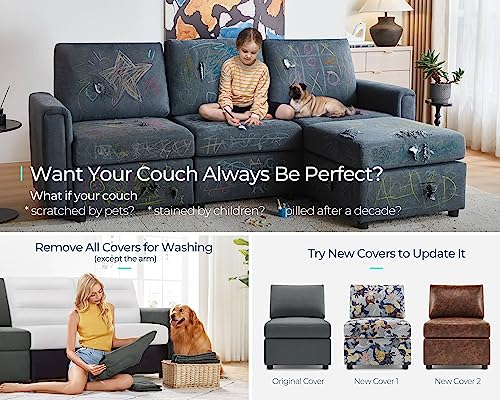 LINSY HOME Modular Sectional Sofa, Convertible U Shaped Sofa Couch with Storage, Memory Foam, Modular Sectionals with Ottomans