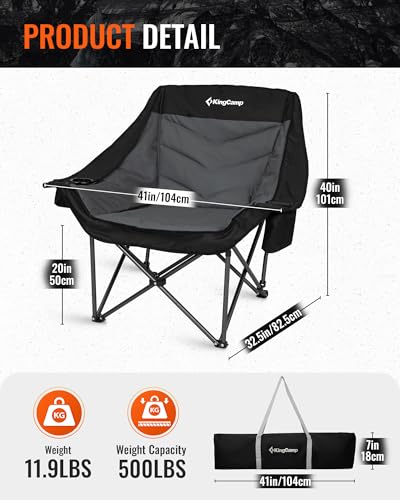 KingCamp Oversized XL Camping Chair, Heavy Duty 500lbs Folding Couch for Adults