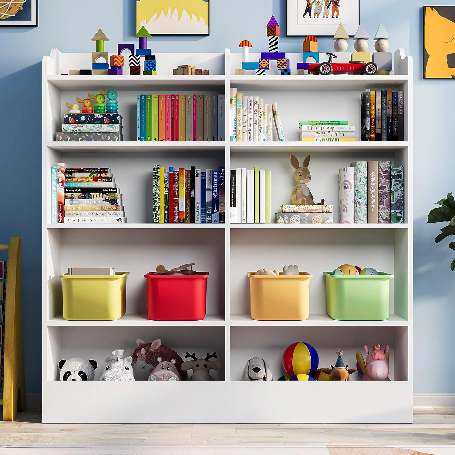 Cozy Castle 5 Tier Kids Bookshelf, Multifunctional Book and Toy Storage Cabinet, Wooden Tollder Bookcase for Bedroom, Playroom, Nursery, White
