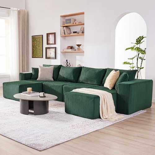 107.4" Cloud Couch Sectional, Modular Sofa with Deep Seat, Plush Corduroy L Shaped Boneless Couch, Convertible Sectional Couches for Living Room
