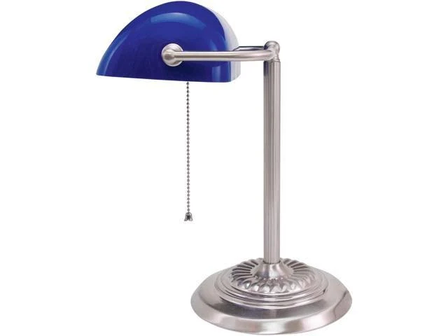 Ledu Traditional Incandescent Banker&s Lamp, Blue Glass Shade