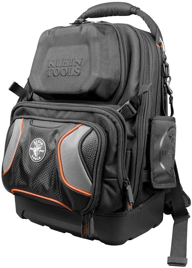 Klein Tools 55485 Tool Bag Backpack, Durable Electrician Backpack with 48 Pockets for Hand Tools, Waterproof Bottom, Removable Tool Carrier
