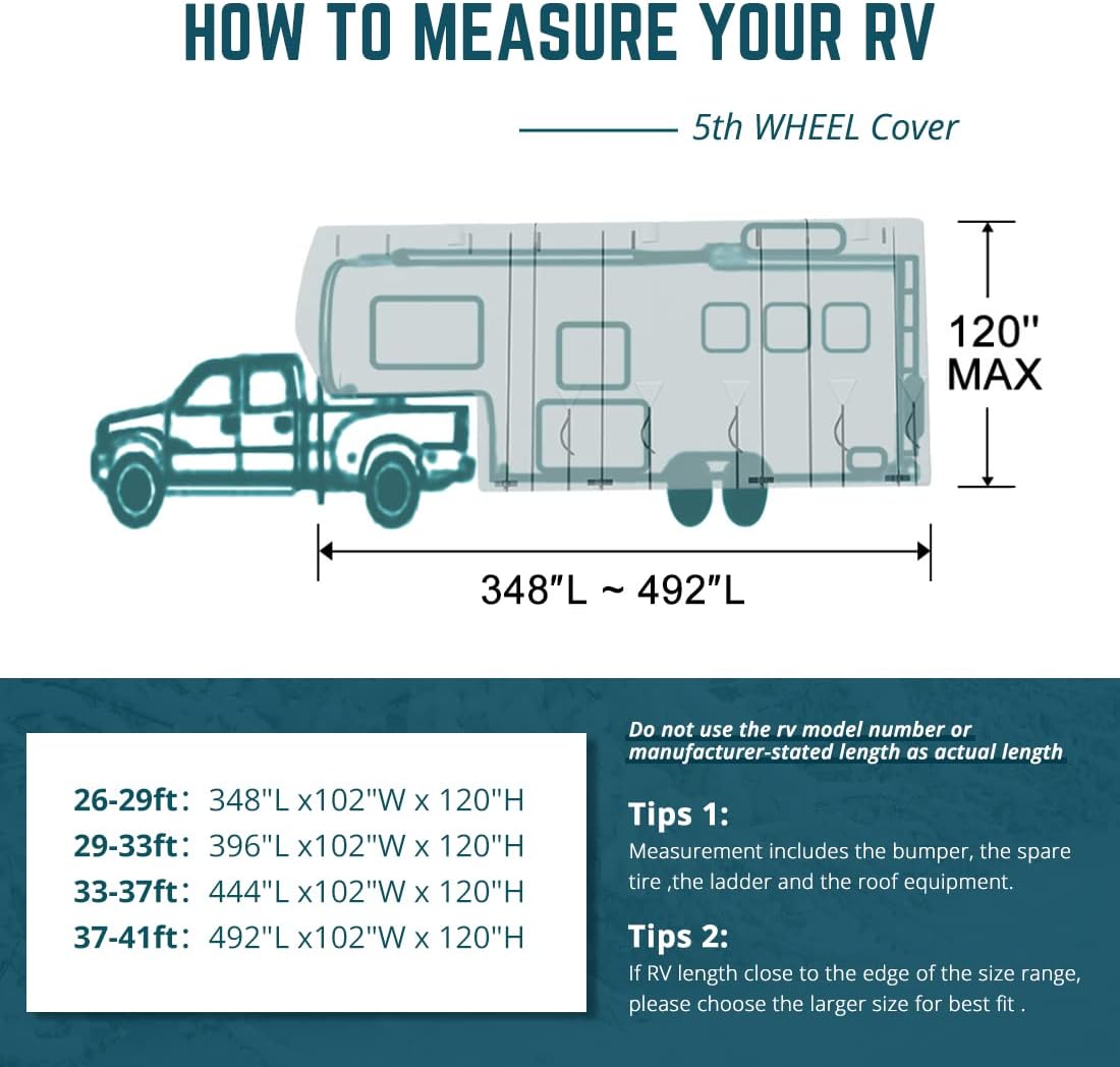 KING BIRD Upgraded 5th Wheel RV Cover, Extra-Thick 5 Layers Anti-UV Top Panel, Durable Camper Cover, Fits 37'-41' Motorhome -Breathable, Water-Proof