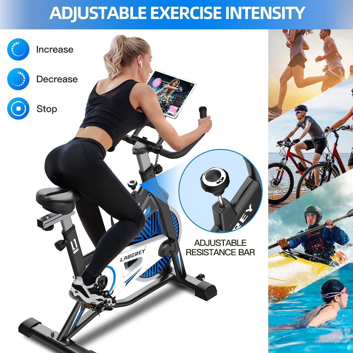 LABGREY Exercise Bike Indoor Cycling Bike Stationary Cycle Bike with Heart Rate Sensor & Comfortable Seat Cushion