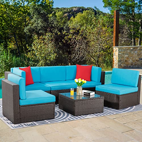 Vongrasig 6 Pieces Outdoor Patio Furniture Set, PE Wicker Rattan Sectional Sofa Patio Conversation Sets with Coffee Table for Garden, Backyard