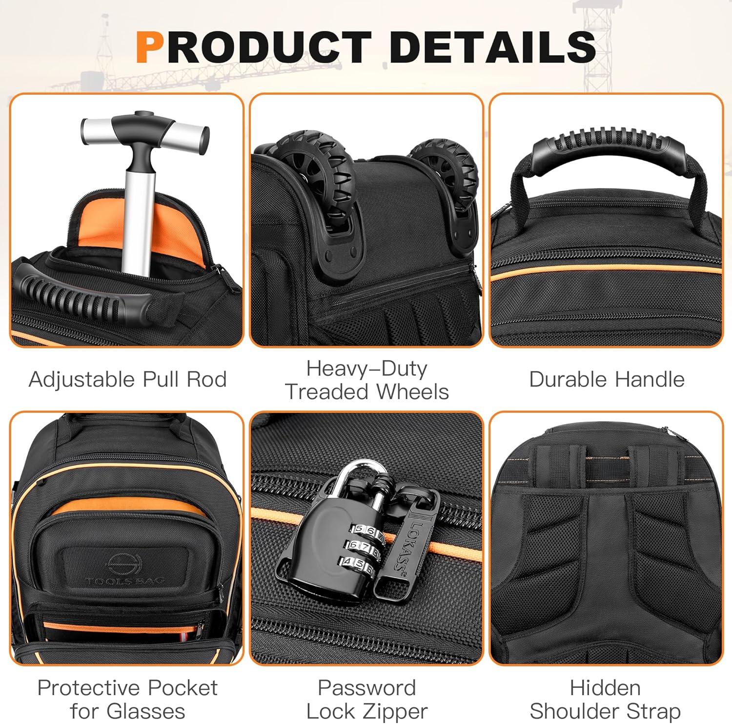 Backpack Tool Bag with Wheel, Rolling Tool Backpack for Electrician Heavy Duty Roller Tool Bag on Wheel for Construction Work