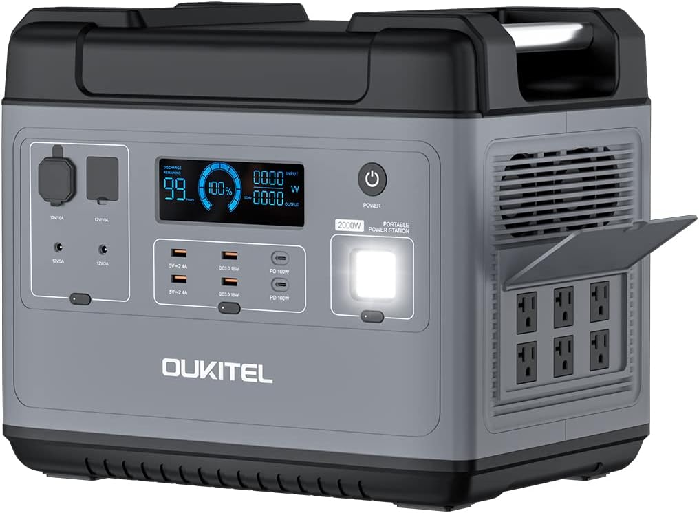 Portable Power Station 2000W, 2000WH Solar Generator OUKITEL P2001, LiFePO4 Outdoor Electric Generators with 6 AC Outlet