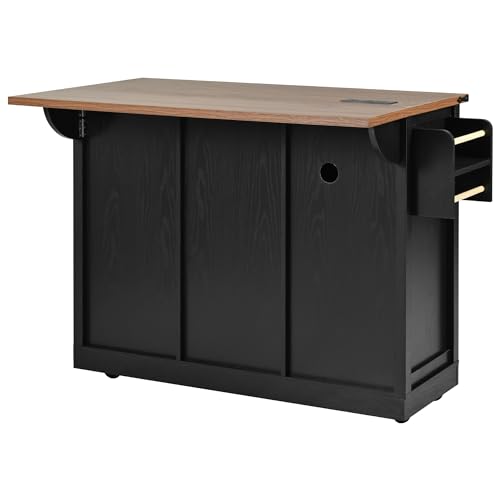 Kitchen Island Cart With Power Outlet, 2 Doors, Drop Leaf, Spice Rack, 2 Drawers - Rolling Storage Cart on Wheels for Home and Dining Room - White