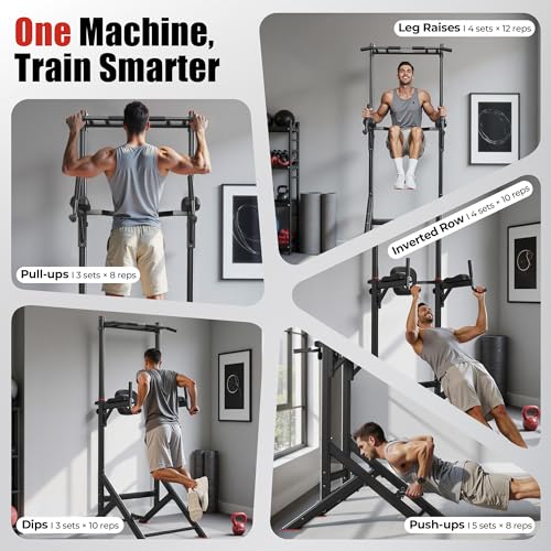 Sportsroyals Pull Up Bar Dip Station Power Tower Assistive Trainer Multi-Function Home Gym Strength Training Fitness Equipment 450LBS