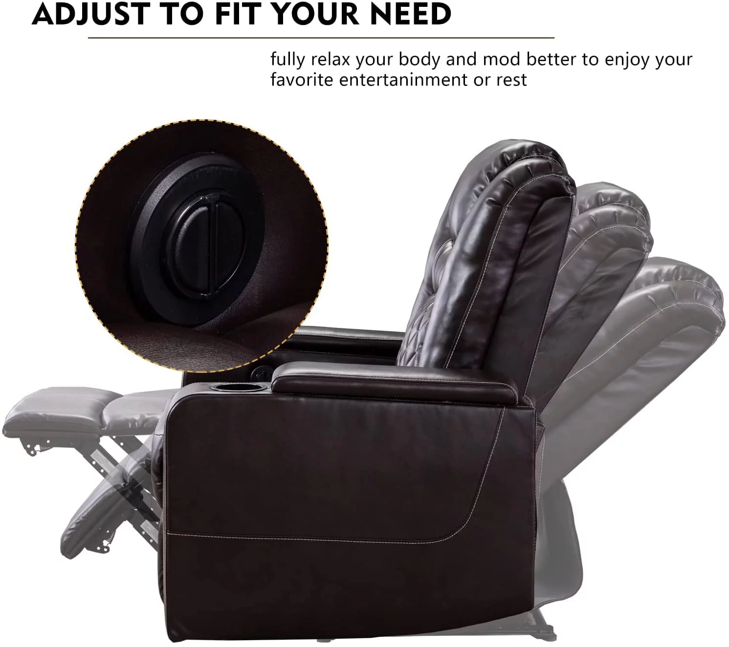 Ebello Power Recliner Chair, Leather Home Theater Seating, Living Room Chair Brown