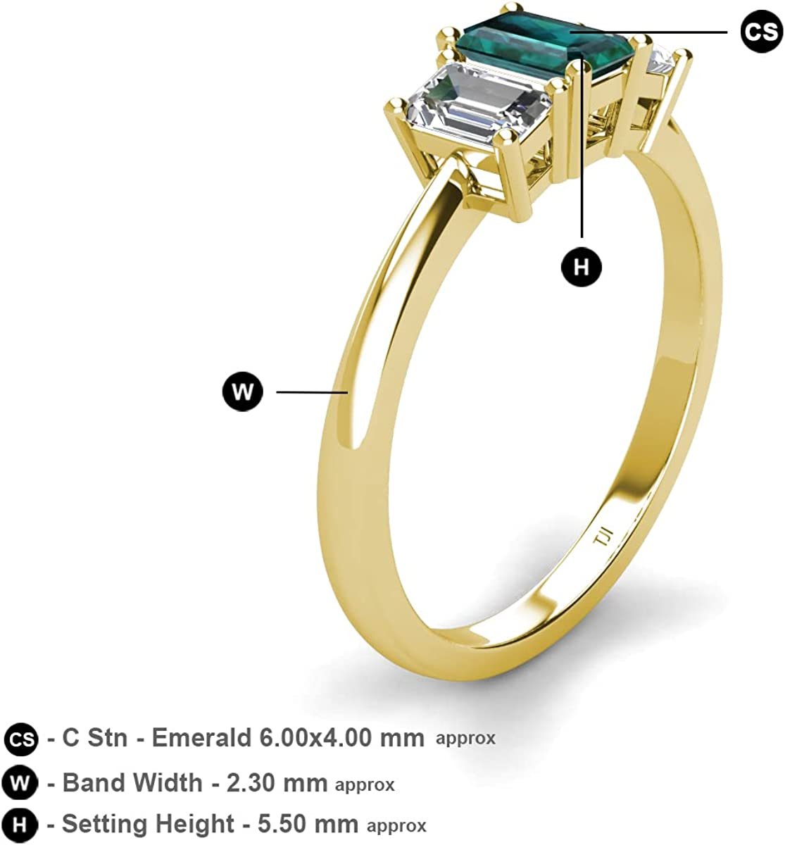 Emerald Cut 6x4 mm London Blue Topaz & Lab Grown Diamond 1 1/3 ctw 3 Stone Engagement Ring 14K Yellow Gold-4.25