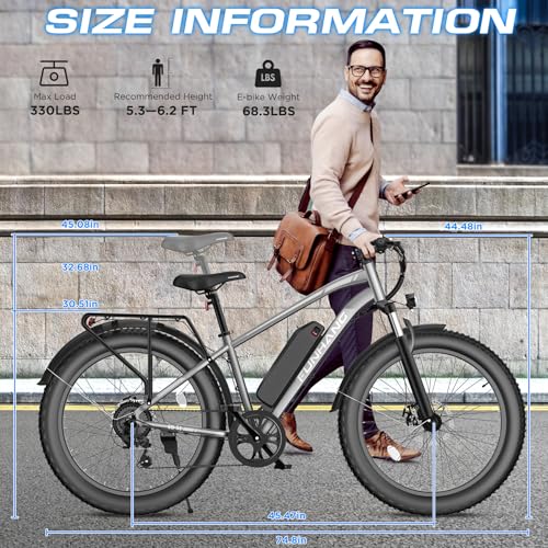 Electric Bike for Adults, 1000W Peak Ebike, 25MPH 60Miles Electric Mountain Bike, 26" Fat Tire Electric Bicycle with 48V 13AH Battery, Rear Rack