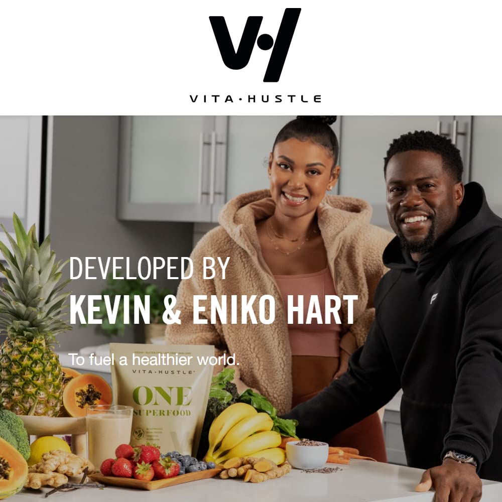 VitaHustle ONE Superfood Vegan Protein Powder Shakes - 20G Plant Based Protein, Super Greens, 1G Sugar, Probiotics, Energy, Digestion, Gluten Free