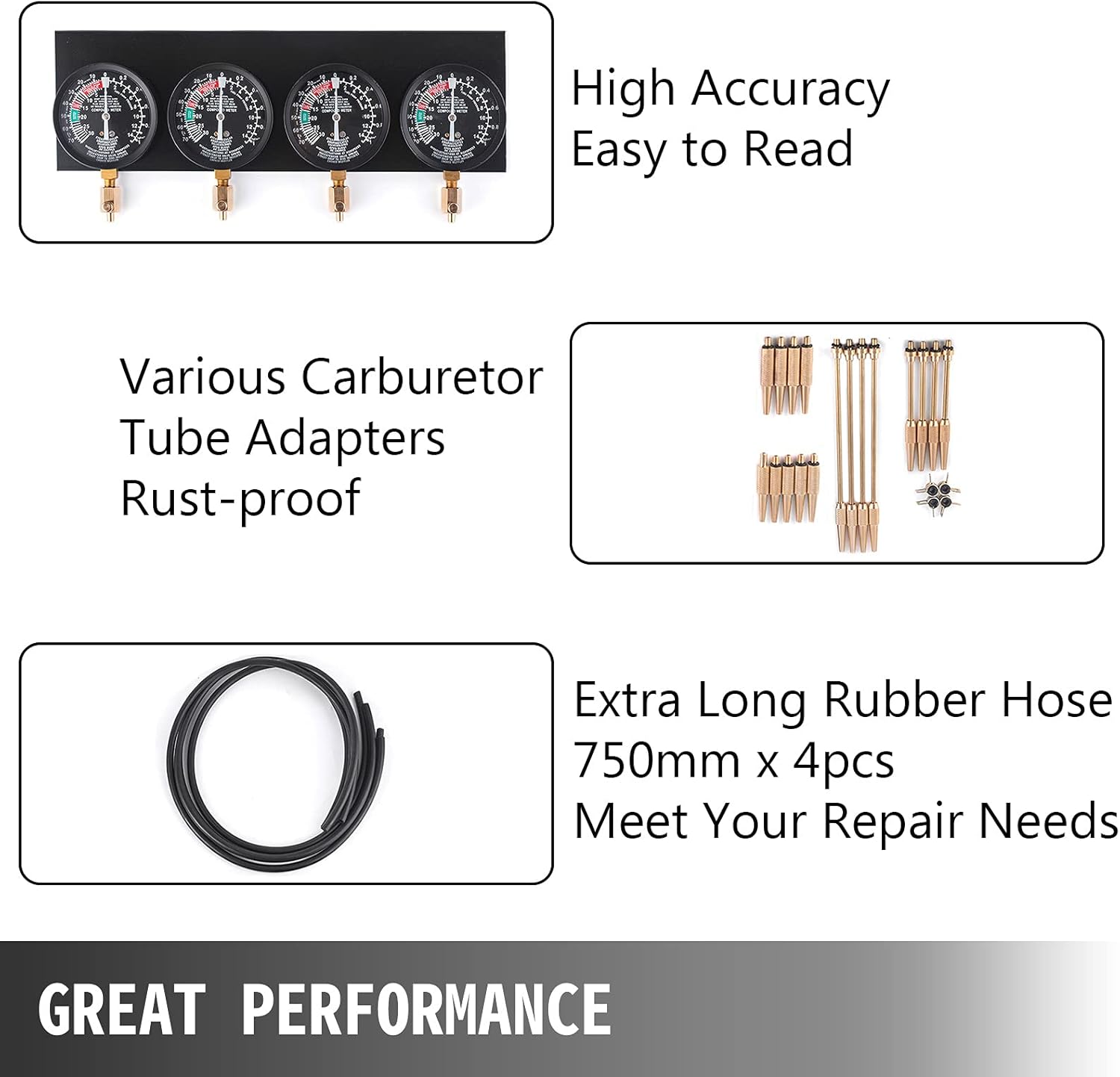 VEVOR Fuel Vacuum Carburetor Synchronize Tool Kit Fuel Vacuum Carburetor Synchronizer carb sync Gauge Set with Rubber Hose
