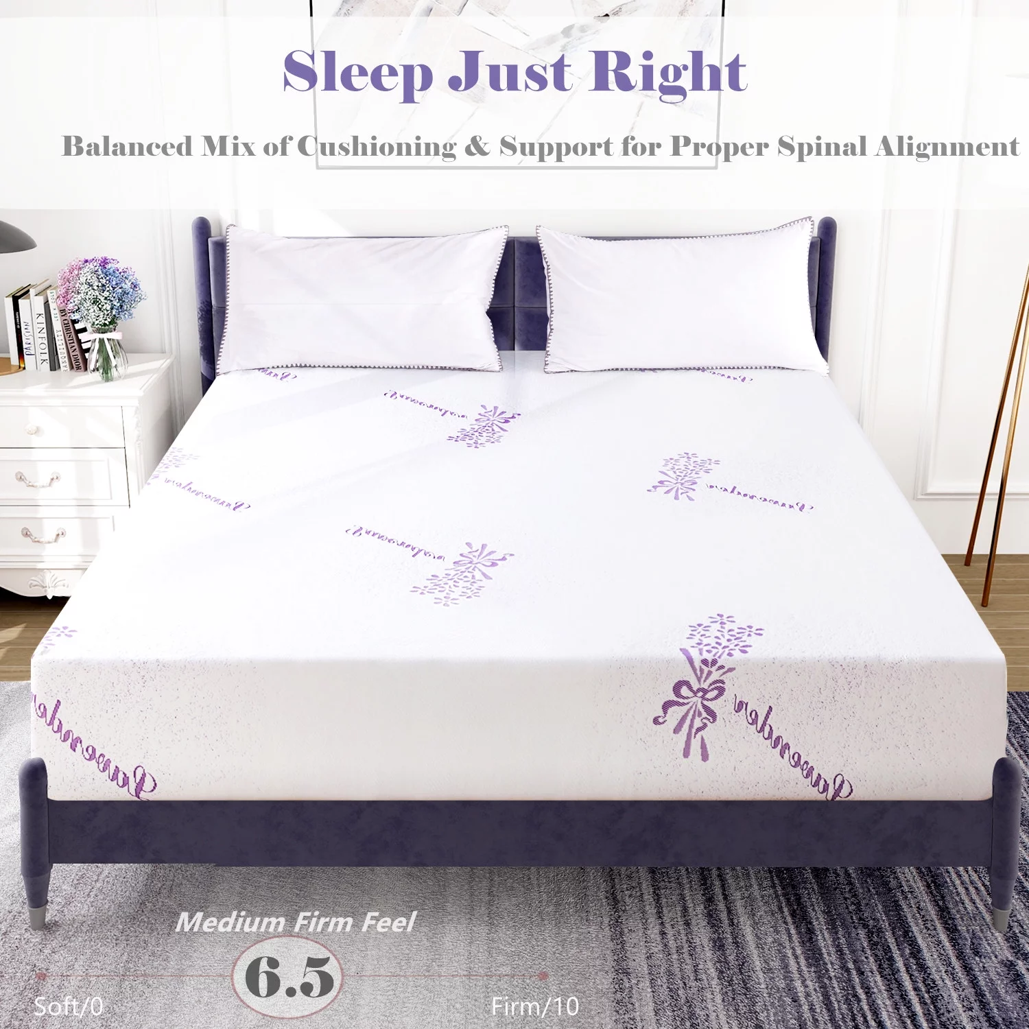 10 inches Queen Mattress,Memory Foam Mattress Bed in a Box with Lavender Infusion,Made in USA