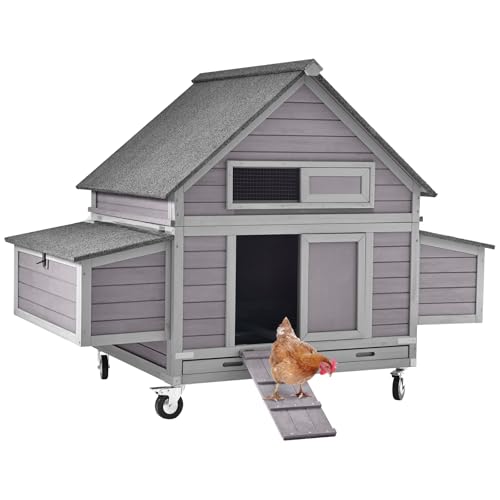 Aivituvin Chicken Coop with Wheels Outdoor Poultry Cage with Two Nesting Boxes 19ft&sup2; Wooden Hen House