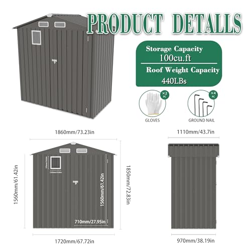 5x3x6FT Outdoor Storage Shed, Galvanized Steel Garden Shed with Lockable Door & Window, Waterproof Metal Tool Storage for Garden, Backyard, Patio