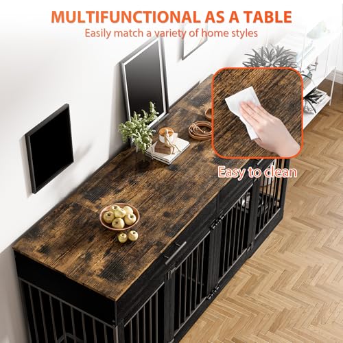 Rophefx 72" Dog Crate Furniture for 2 Dogs, Large Double Dog Kennel Indoor Furniture with 2 Storage Drawers and Removable Divider