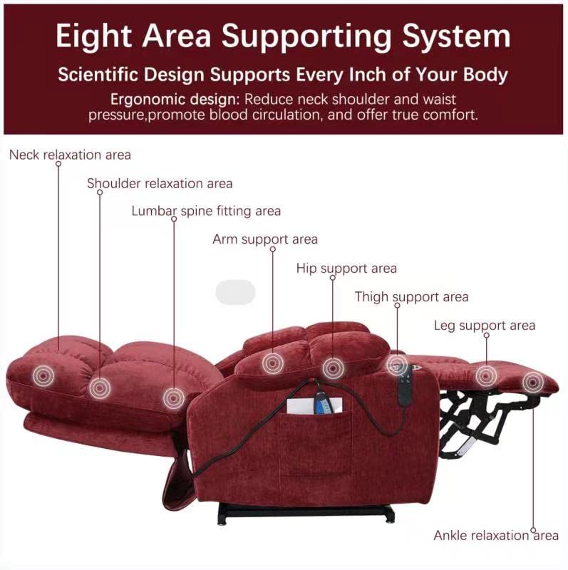 Electric Power Lift Recliner Oversize Chair Dual Motor Vibration Massage Heated Gift Fabric Single Sofa for Elder with Side Pockets Cup Holders for