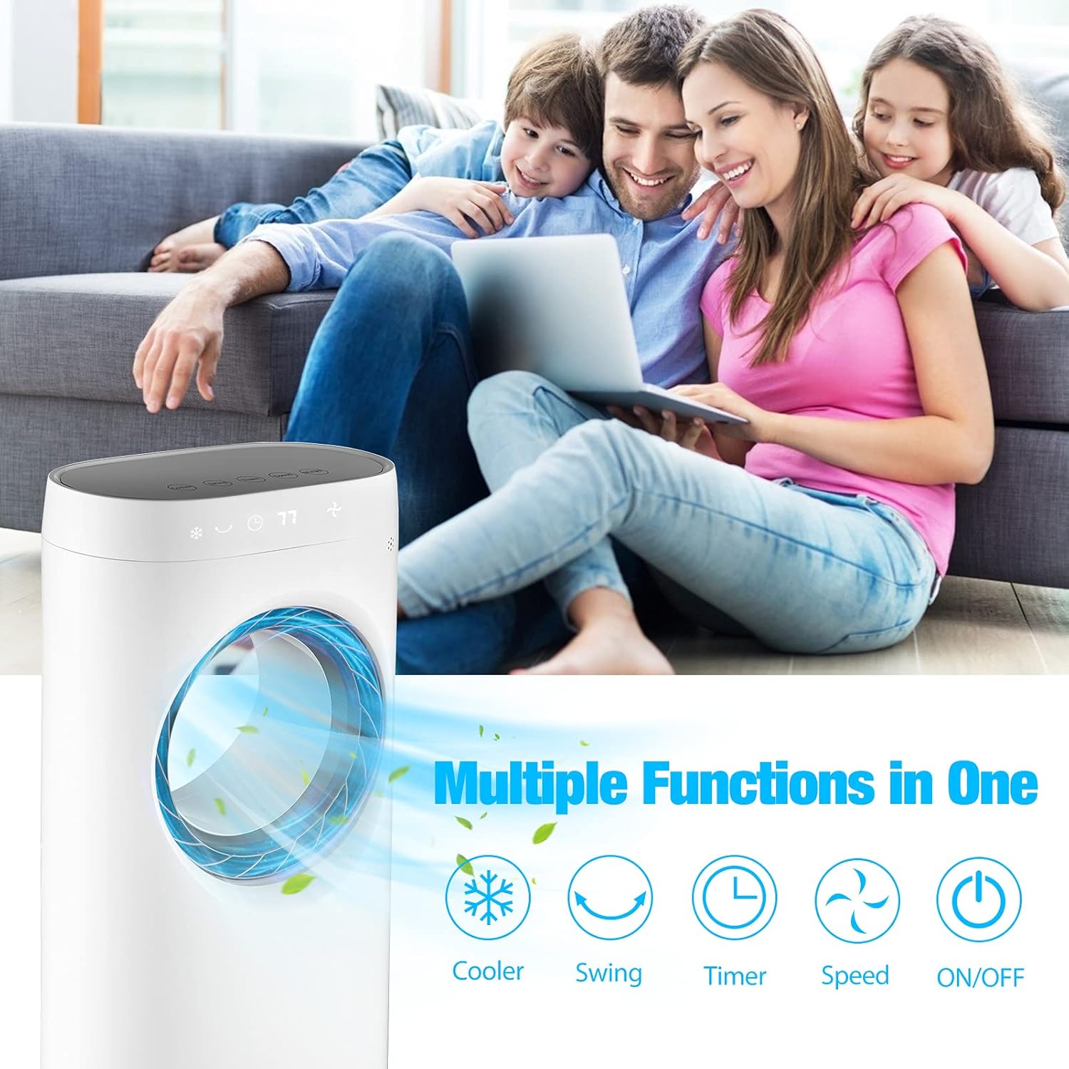 Trustech Evaporative Air Cooler, Air Cooler with Bladeless Fan Design, Cool and Humidify Function with 3 Wind Speeds, 12H Timer